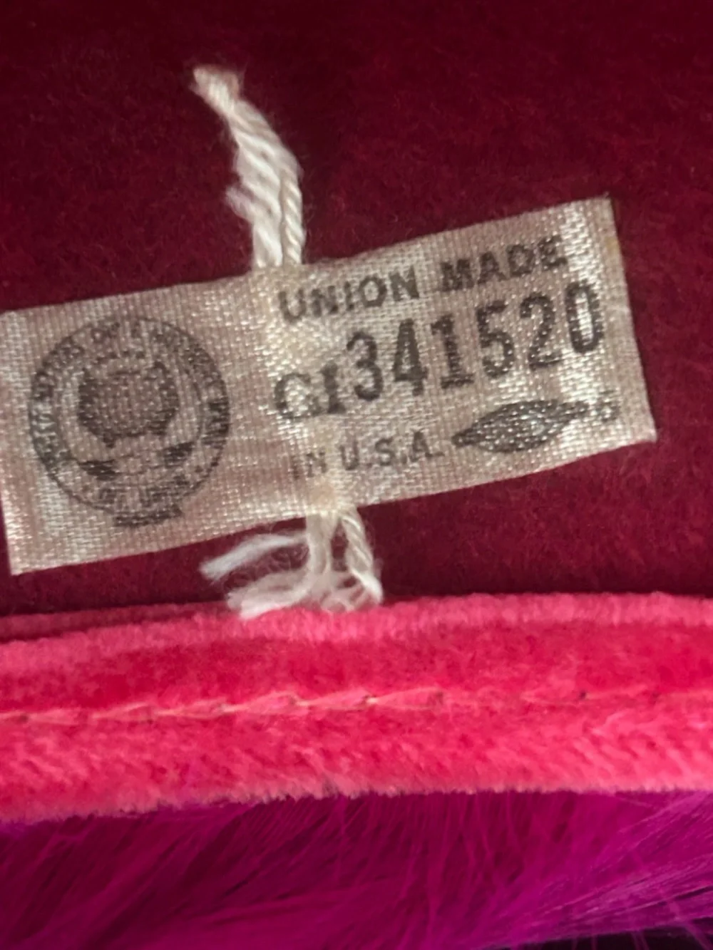 Hot Pink Feather Hat. USA Label with # 341520 .Vintage.